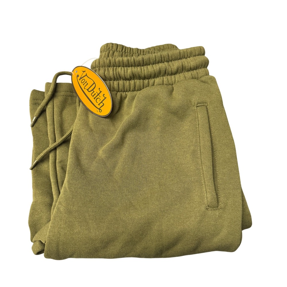 Von Dutch Sweatpants‎ Womens Small Wide Leg Olive Green Logo NEW